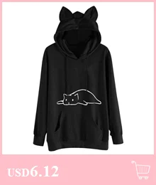 Осенняя мода, худи с кошачьими ушами Bluza damsk для женщин и девочек, однотонный топ с длинным рукавом и карманами с принтом кота, блузка, толстовка, свободная толстовка с капюшоном