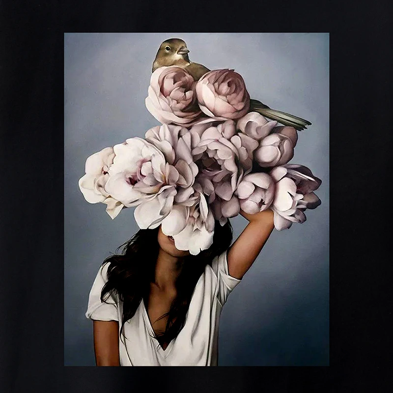 Модная пикантная женская футболка с цветочным рисунком для художественной