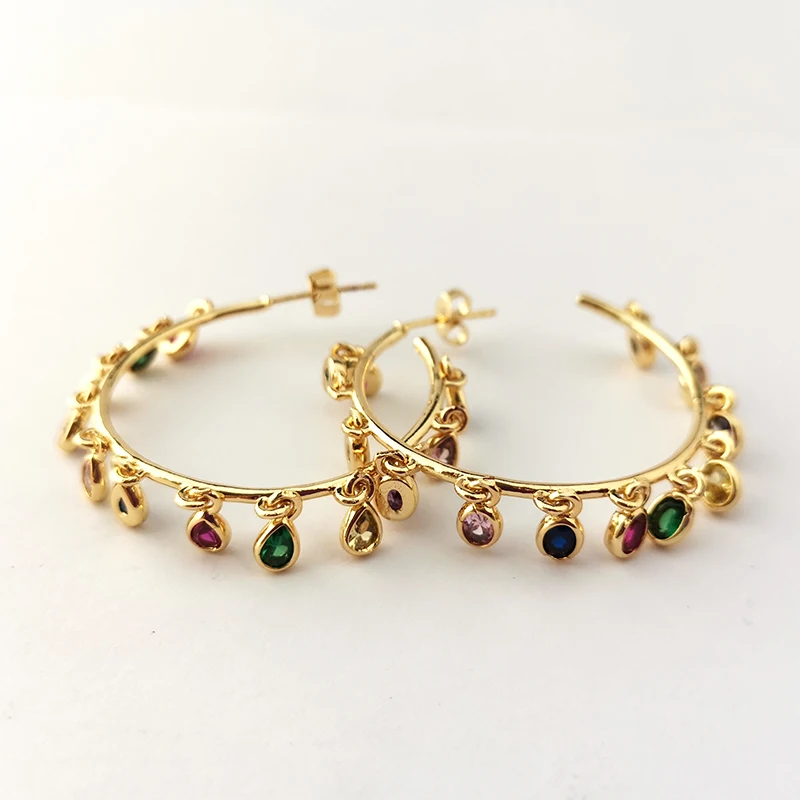 

5 Pairs New arrival Colorful Rainbow cubic zirconia paved Gold Delicate Earring Jewelry For Women circle Shape Earrings ER1070