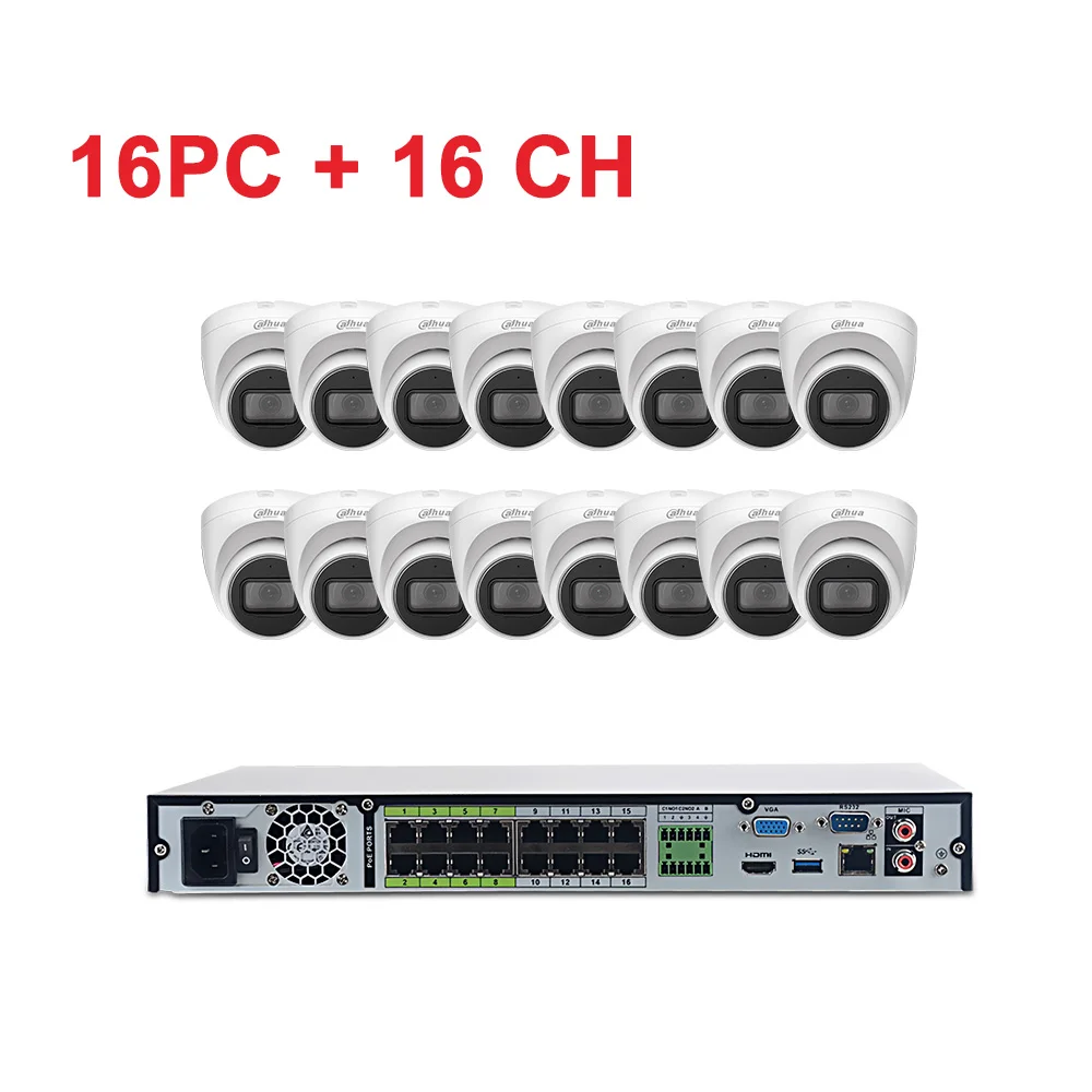 Dahua 16CH CCTV Kit 8MP 4K NVR NVR5216-16P-4KS2E 16 POE Port Two Way Talk IPC-HDW2831T-AS-S2 Built-in Microphone APP Remote view