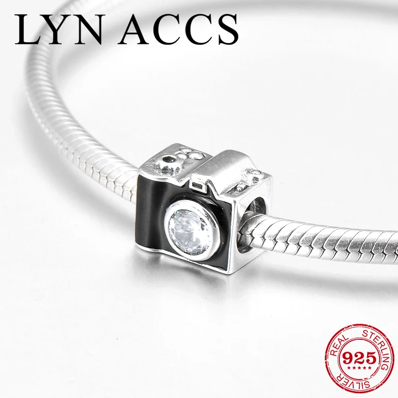 Бусины из серебра 925 пробы с черной эмалью и фианитами|Ювелирные шармы| |