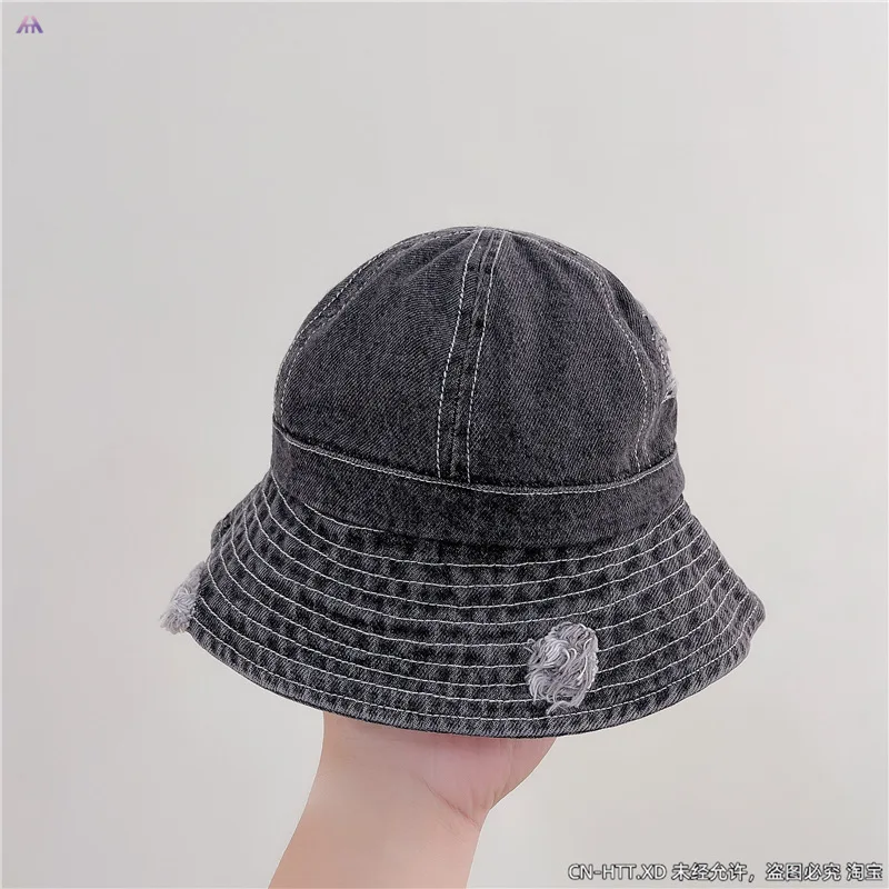 

W228 4-10 Year100% Denim Jean Cotton Polo Style Adjustable Bucket Hat Girl Boy Vitage Cap Children's Caps
