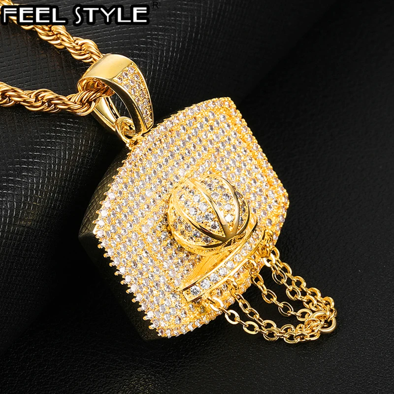 Полный AAA CZ камень проложили Bling Iced Out Баскетбол Циркон подвески и ожерелья для