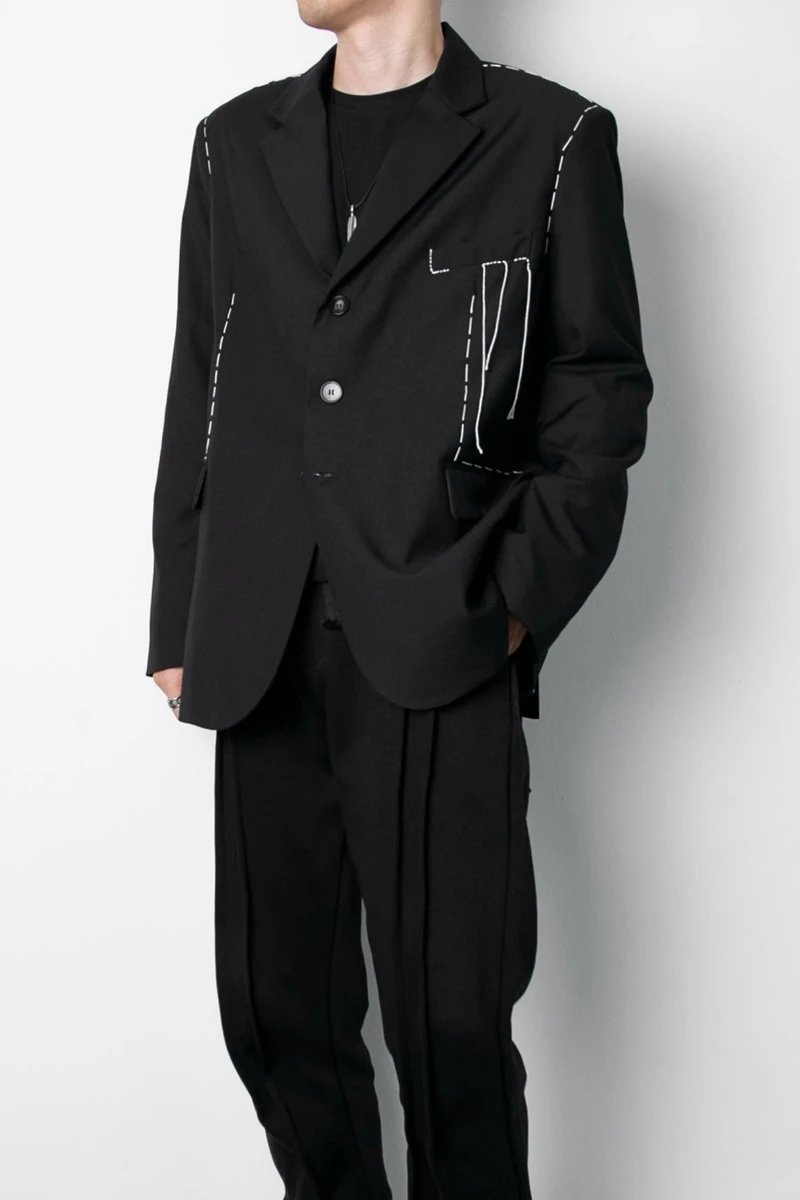 

IEFB Men's Suit Coat Loose Causal Single Breasted Blazers 2021 Autumn New Strings Design Blazers Menwear Black 9Y6175