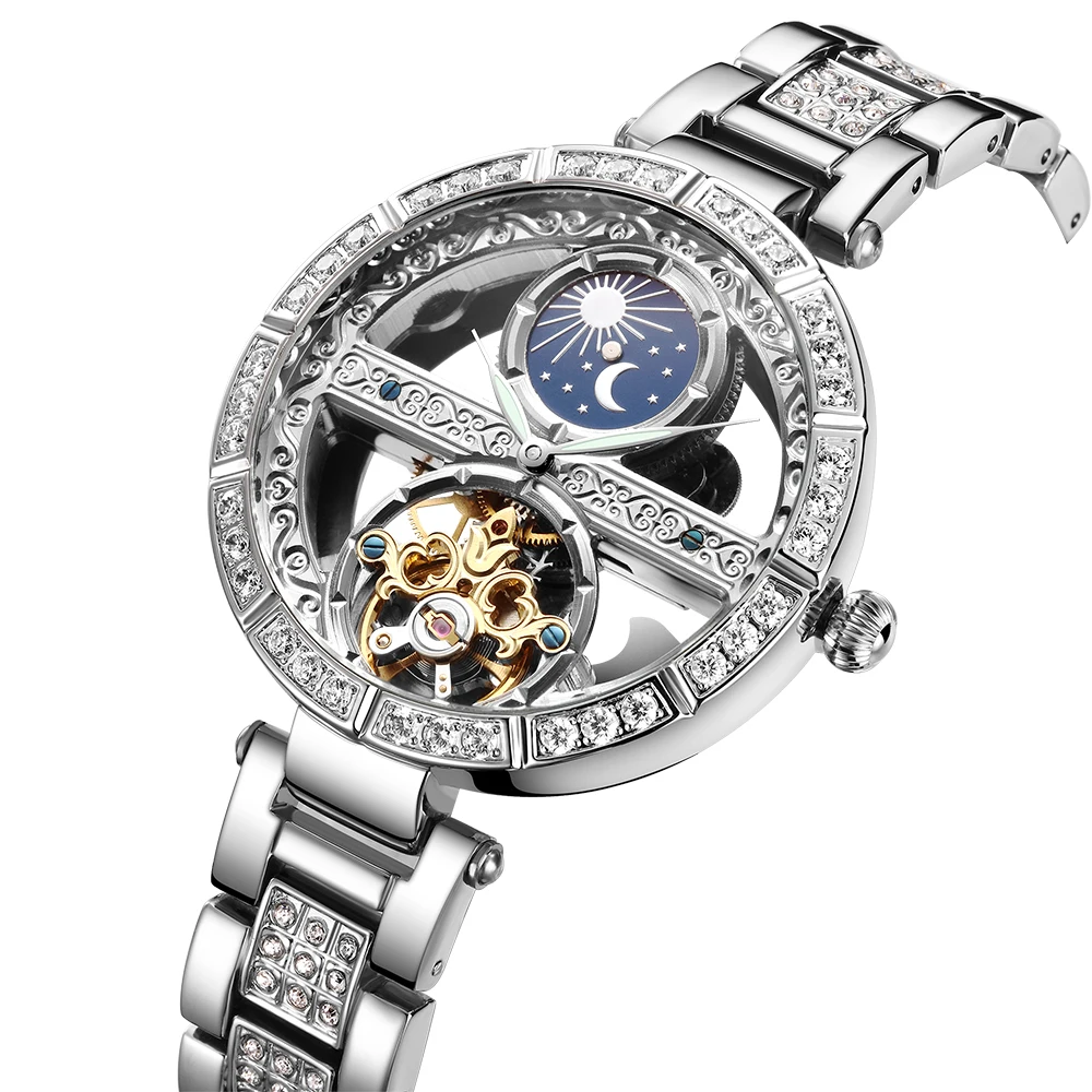 Top Brand Luxury Women Mechanical Watches Fashion Hollow Watch Ladies Stainless Steel Automatic Self-Wind Wrist Watch