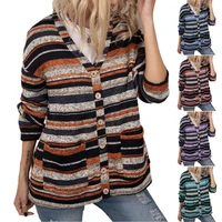 2021 autumn and winter new womens v neck knitted button cardigan sweater pocket long sleeved top
