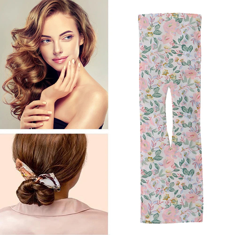 

Lazy Hair Coiler Floral Knotted Printing Women Hair Tie Rope DIY Hairpin
