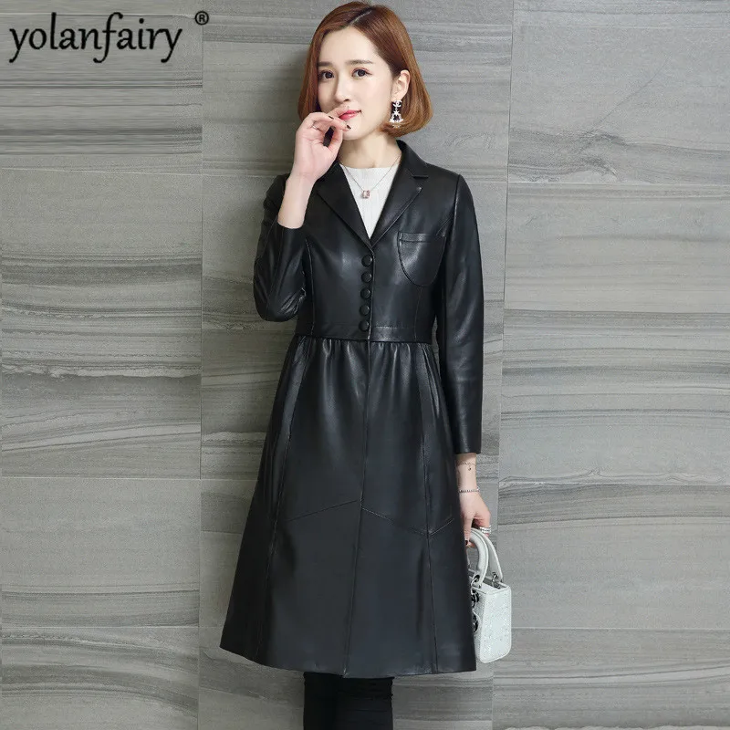 Женская куртка из натуральной кожи весна-осень 2020 пальто овчины Длинный блейзер