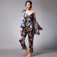 womens pajama set sleepwear suit underwear 3 pieces loungewear floral printing pyjamas for ladies autumn home clothes homewear