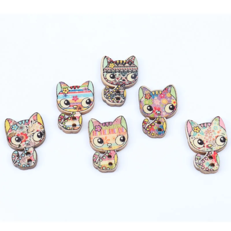 Деревянные разноцветные кнопки формы кошки 2 отверстия ручной работы аксессуары