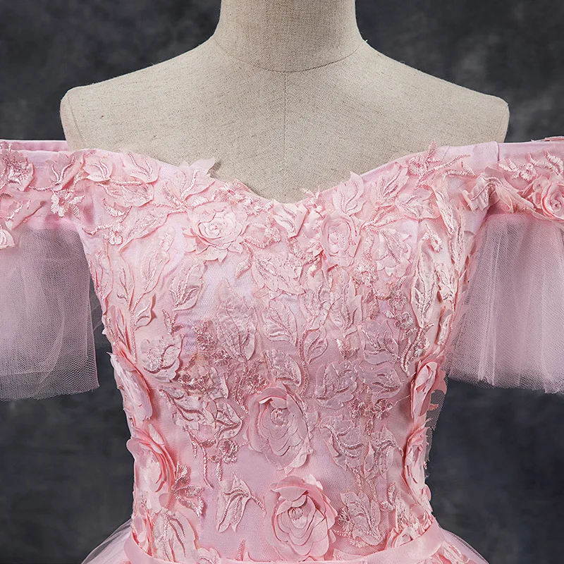 

pink quinceanera dresses 2019 swollen off the shoulder white flowers ball gown dress shiny vestidos de 15 anos