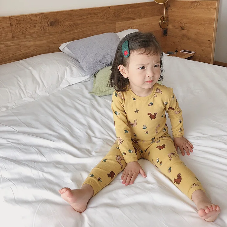 Новые осенние детские пижамы для малышей комплекты одежды топы и штаны комплект