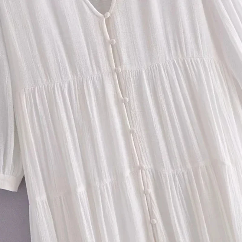 Za femmes d'été robes Oversize robe Midi bouton col V manches longues lâche femelle taille haute robes Patchwork décontracté 2021