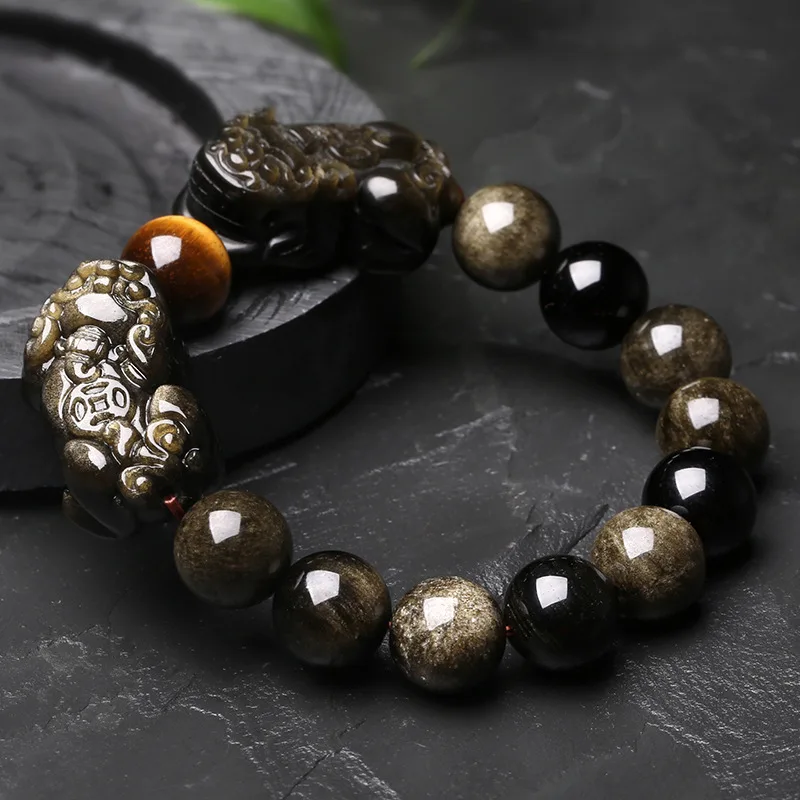 Браслеты и браслеты для мужчин женщин BOEYCJR с натуральным черным камнем Pixiu смелые