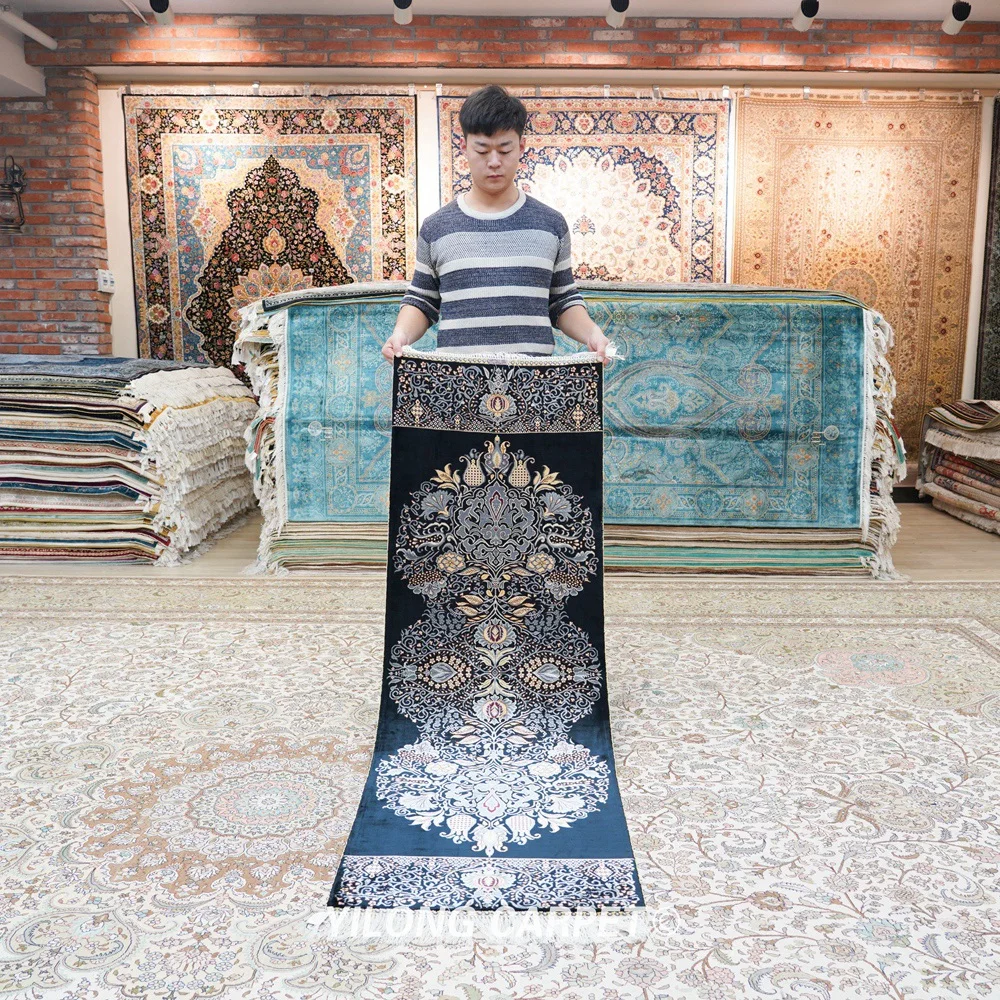 Yilong 2 'x 6' персидский шелковый коврик черный изысканный ручной переплетенный