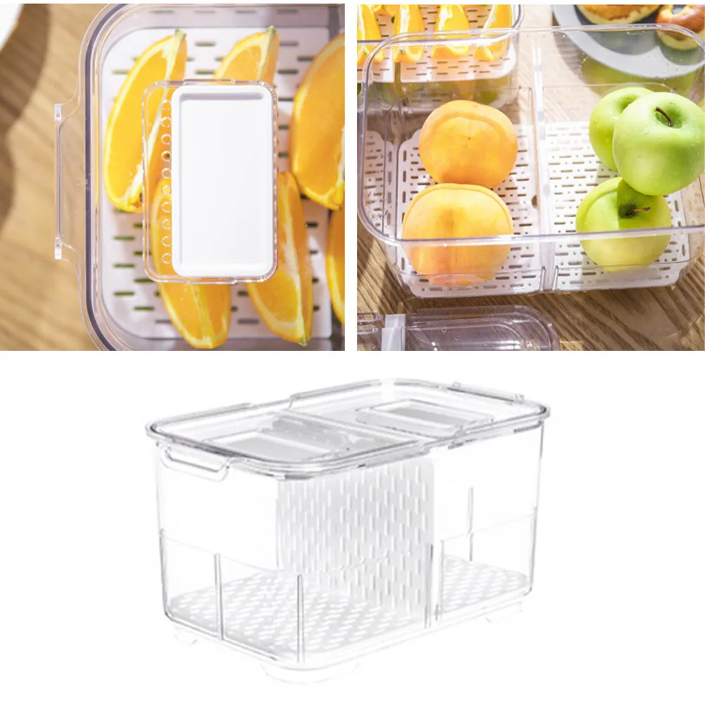 

Transparent Refrigerator Food Storage Containers With Lid Freezer Seal Bin Food Grade PET Anti-skid Keep Food Fresh Storage Box