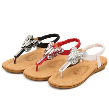 

Large Size Rhinestone Sandals Female Shoe Flip Flops Platform Big Girls Beige Bohemian Outside Comfort Flat Fashion Corrective T