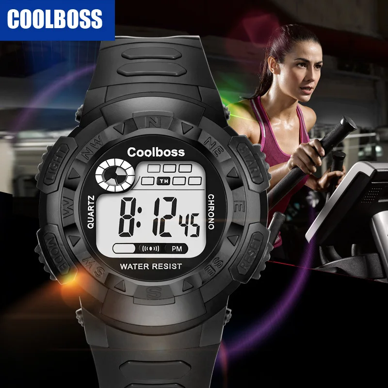 Модные женские мужские повседневные спортивные часы светодиодный черный