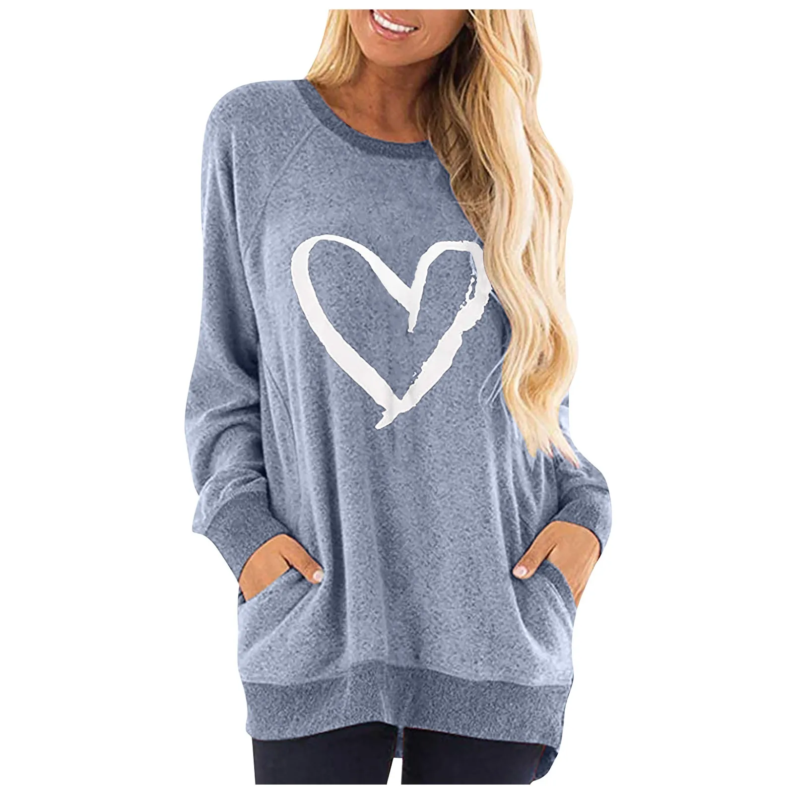 

Women's Casual Sweatshirts With Pockets Loose Long Sleeve Heart Print Sweatshirts Pullovers O-Neck Sweatshirts chaleco mujer