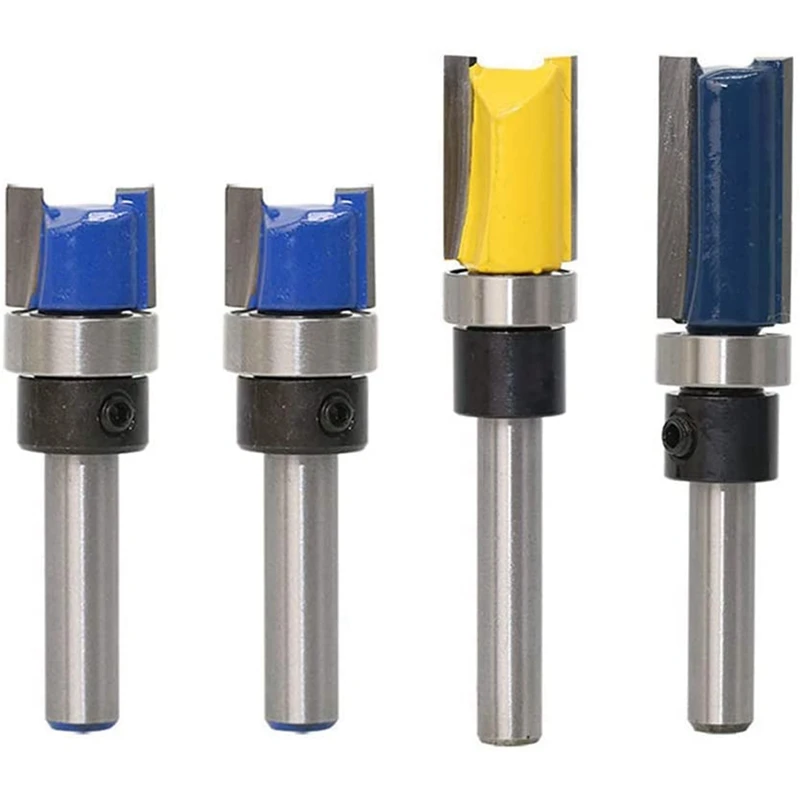 

4Pcs 1/4 inch Shank Flush Trim Router Bits Pattern Template Router Bit Set Woodworking Top Bearing Milling Tools