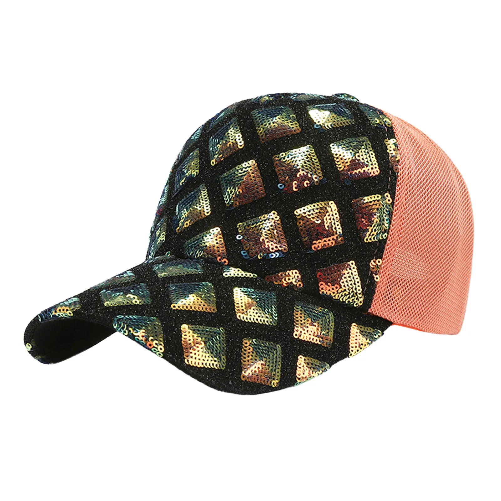 

Блестящие сетчатые шапки для мужчин и женщин с блестками, регулируемая бейсбольная кепка в стиле хип-хоп, летняя дышащая пляжная Солнцезащи...