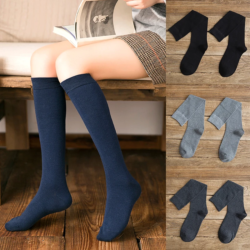 

1Pairs Women Cotton Knee High Socks Black White Solid color Fashion Casual Calf Sock Female Girl Party Dancing Sexy Long Socks