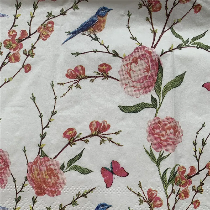 Декупаж Свадебные винтажные салфетки бумажные Элегантные Розовый Цветок Птица