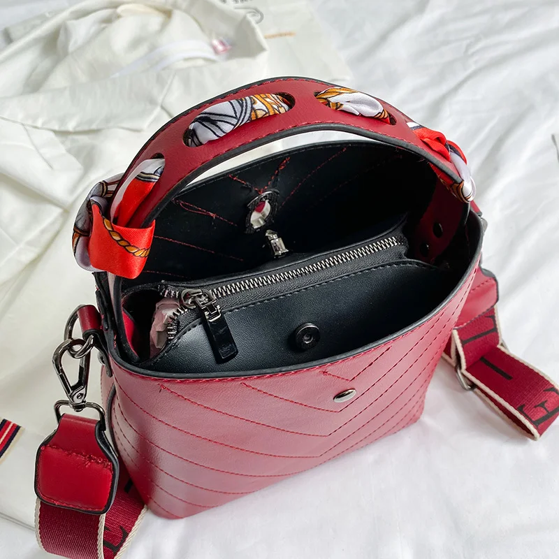 

SPS Women Bucket Bag PU Leather Casual Hasp High Capacity Solid Versatile Messenger Bag