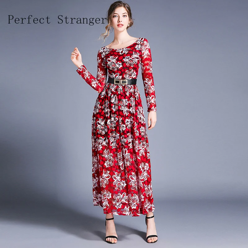 

Женское платье с длинным рукавом, длинное платье в евро-американском стиле с цветочным принтом, 2021