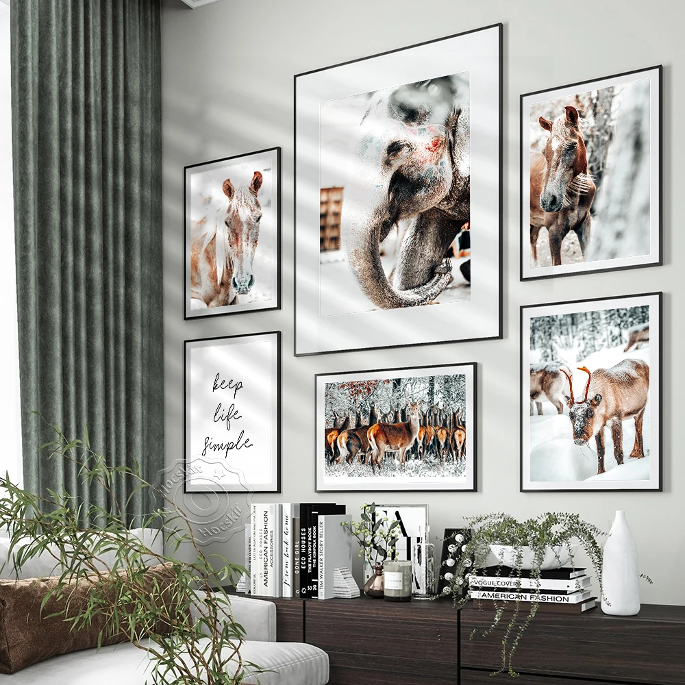 

Horse Elephant Elk Wild Animal Poster, Inspirational Text Wall Picture, Vintage Art Animal Mural, Living Room Home Decor Prints