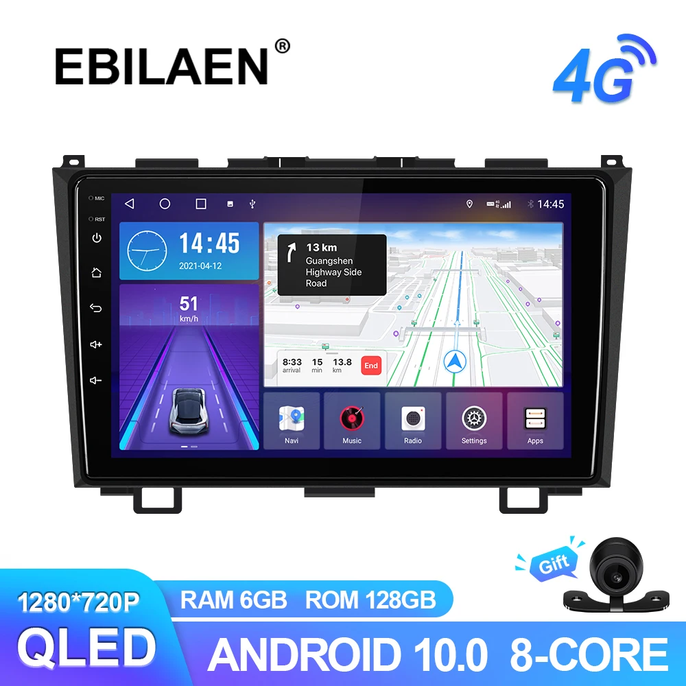 EBILAEN Android 10.0 Multimedia Car Radio For Honda CRV CR-V 2007-2011 GPS Navigation Player 6G 128G RDS QLED DSP Video Recoder