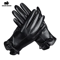 bison denim autumn winter genuine leather gloves women sheepskin warm solid color female real sheep lady touch screen gloves