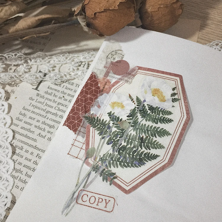 8 наклеек для дневника в винтажном стиле маленькая трава листья бархатная