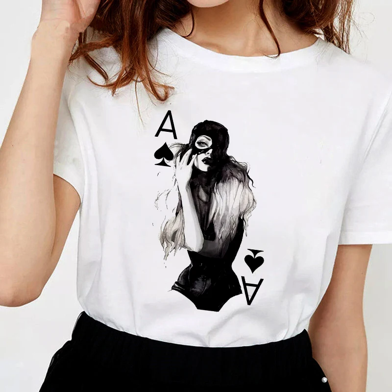 

Women's T-shirt 2020 summer card printing T-shirt ladies personality T-shirt Harajuku beautiful casual white female T-shirt clot