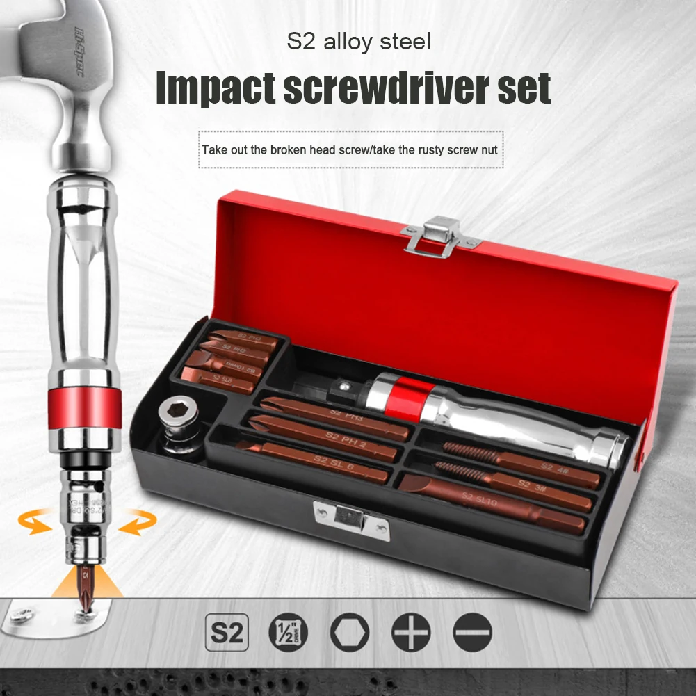 

12/13 шт. набор ударных отверток для столярных работ с винтовым долотом твердое стальное долото болт сверхмощный инструмент для ремонта