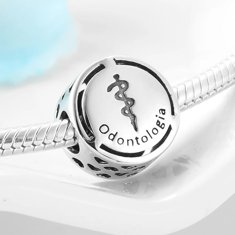 925 пробы Серебряный Успешный Знак карьеры стоматология бусины Шарм Подходит