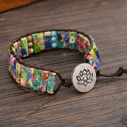2 colorful lotus Браслеты Chakra регалит натуральные камни кожаный браслет Пара Йога ювелирные изделия - Окраска металла: 2 colorful lotus