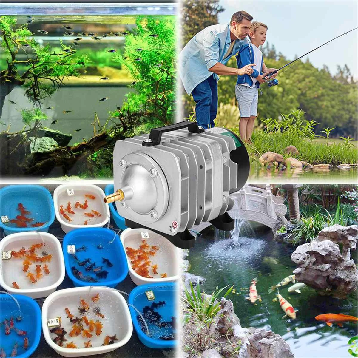 

60W/55W/45W/35W 82L/min HAILEA Electromagnetic Air Compressor Fish Tank Oxygen Air Pump Hydroponics 6 Way Air Aerator Pump
