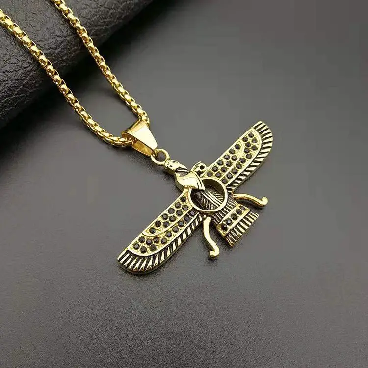 Gold black Золотой цвет Ahura Mazda Farvahar Zoroastrian персидский кулон из нержавеющей стали ожерелье принимаем дропшиппинг - Окраска металла: Gold black