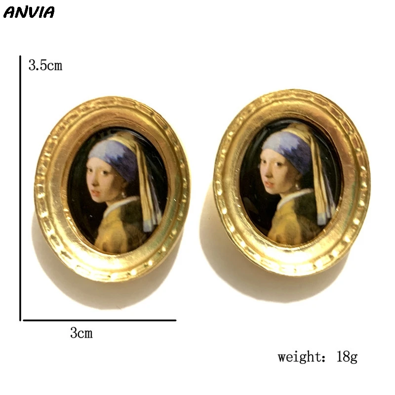 Mona Lisa Винтажные Ювелирные изделия-гвоздики, картина маслом, Золотой Металл, большие ретро серьги, овальные женские Портретные ювелирные изделия в стиле барокко для женщин, Новинка