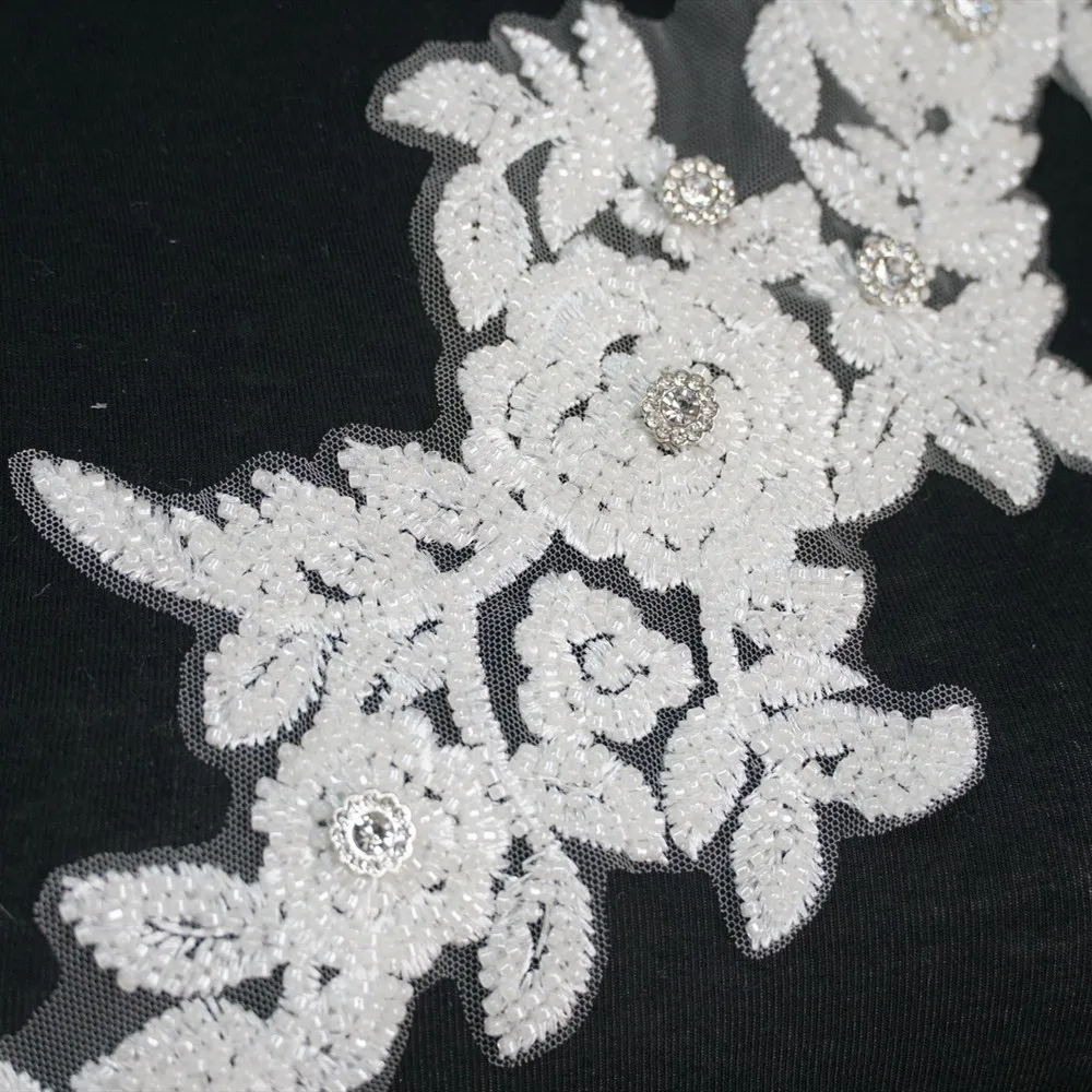 1 Pcs Heavily Beaded Lace Applique Neck-line Patch Crystal Rhinestones For DIY Sewing Wedding Dress Prom Ball Gown Ballet | Дом и сад