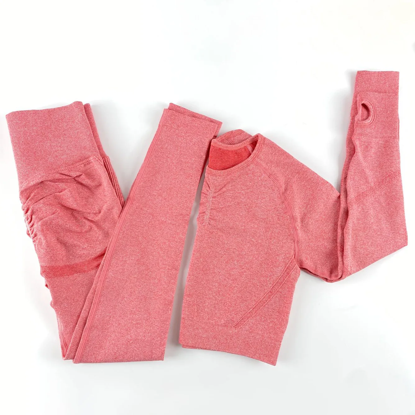 Комплект спортивный женский бесшовный Топ с длинным рукавом и леггинсы | Спорт