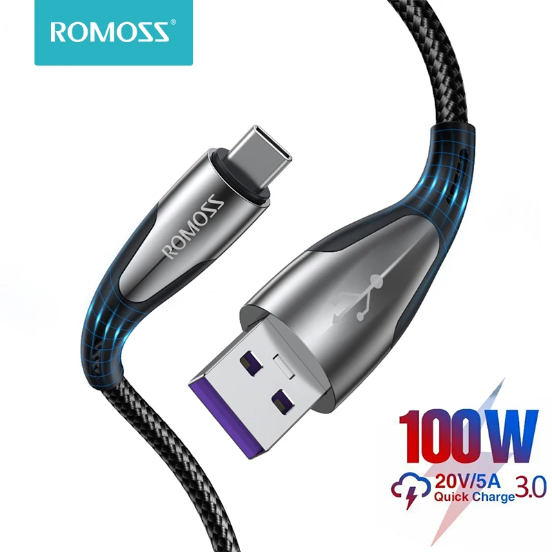 Кабель ROMOSS USB Type-C 5 А для Huawei P40 Pro Mate 30 P30 40 Вт SCP быстрой зарядки USB-C | Мобильные
