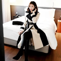 korean autumn winter women tweed thicked warm overcoat fashion woollen double breasted patchwork long sashes trench wool coat