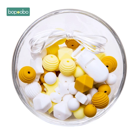 Yellow set Bopoobo DIY набор силиконовых бусин пищевой бусины в форме животных для лекарственная соска цепочка Кулон Ожерелье ремесла аксессуар детский Прорезыватель - Цвет: Yellow set