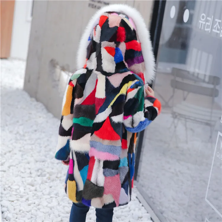 Новое Детское пальто из натурального меха норки с капюшоном лисьего детская