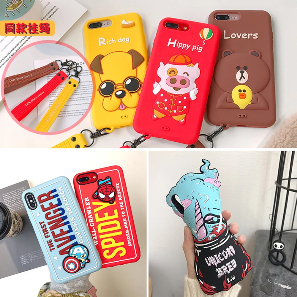 Cute Cartoon Phone Case For iPhone 6 6s 7 8 Plus X XS MAX XR Bow Pig Lanyard Carrot Bear Soft Silicone Thin Girl Back Cover |