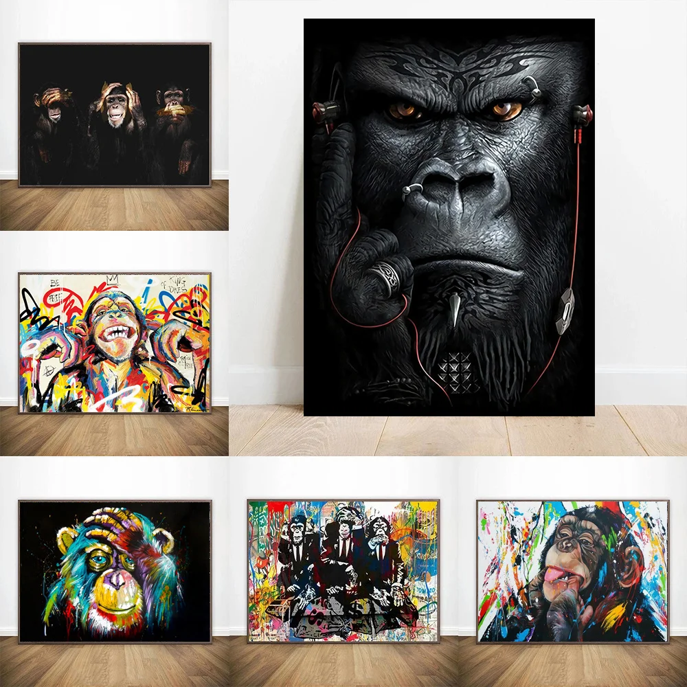 Панк-орангутан обезьяна шимп наушники Художественная печать на холсте живопись