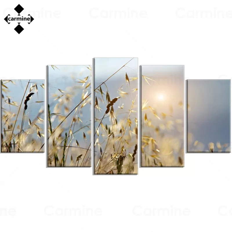 P&oacute;ster de lona moderno, pintura art&iacute;stica de pared de trigo de ca&ntilde;a, 5 piezas, plantas n&oacute;rdicas para decoraci&oacute;n del hogar, p&oacute;ster de pared, imagen de decoraci&oacute;n de pared sin marco-1