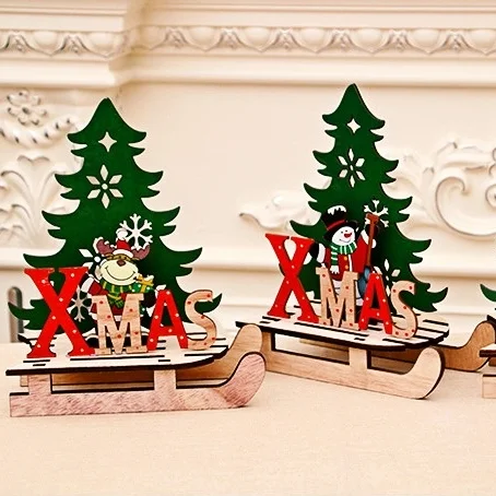 

Christmas Wooden Handmade Ornaments, Height 21cm, Santa Claus, Snowman, Deer Decoration, DIY Holiday Party Gifts for Children